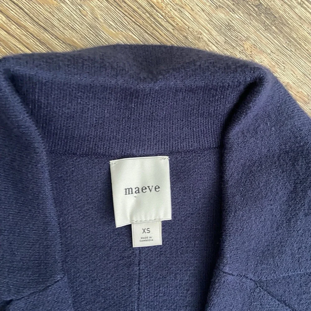 Maeve Anthropolgie  Double-Breasted Navy Blue Knit Sweater Blazer - Picture 2 of 6